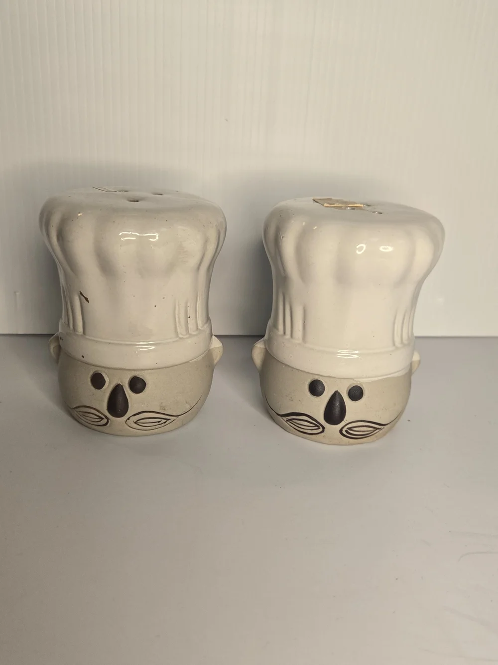 Chef Hat Ceramic Salt and Pepper Shakers - White